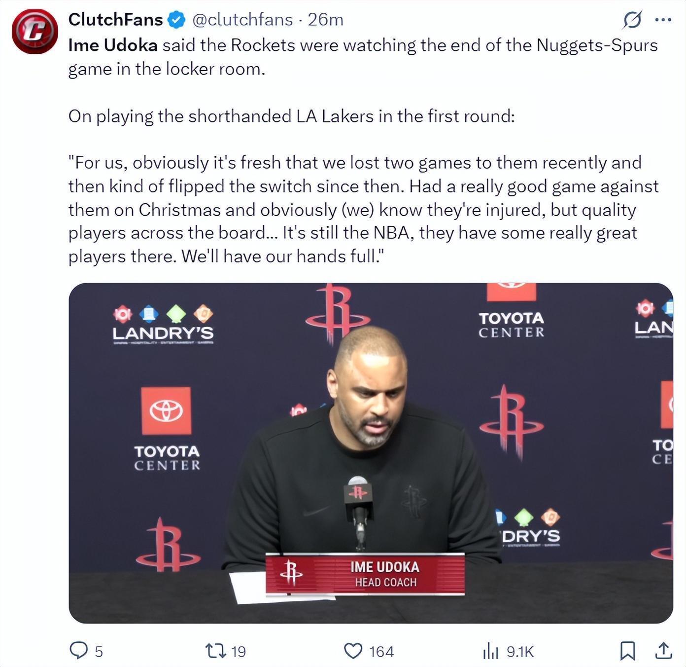  【战术深度】乌度卡揭秘：火箭如何用“车轮战”破解勒布朗的41岁传奇 体育新闻